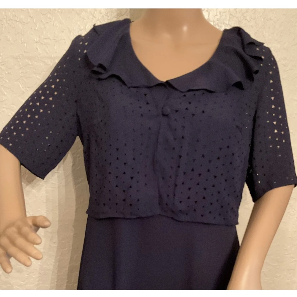 Madison Leigh Size 8*Navy 2 Piece Dress Sleeveless  W/removable Eyelet top NEW